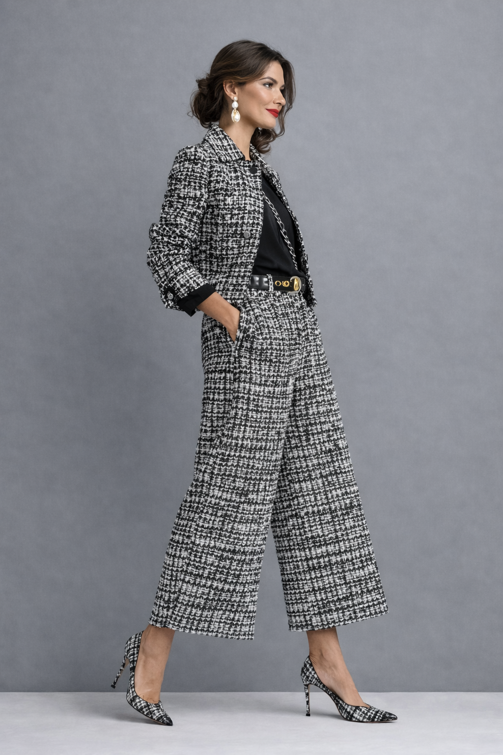 Melize | Elegant Two-Piece Trouser Suit – Cropped Jacket & Flattering Wide-Leg Trousers