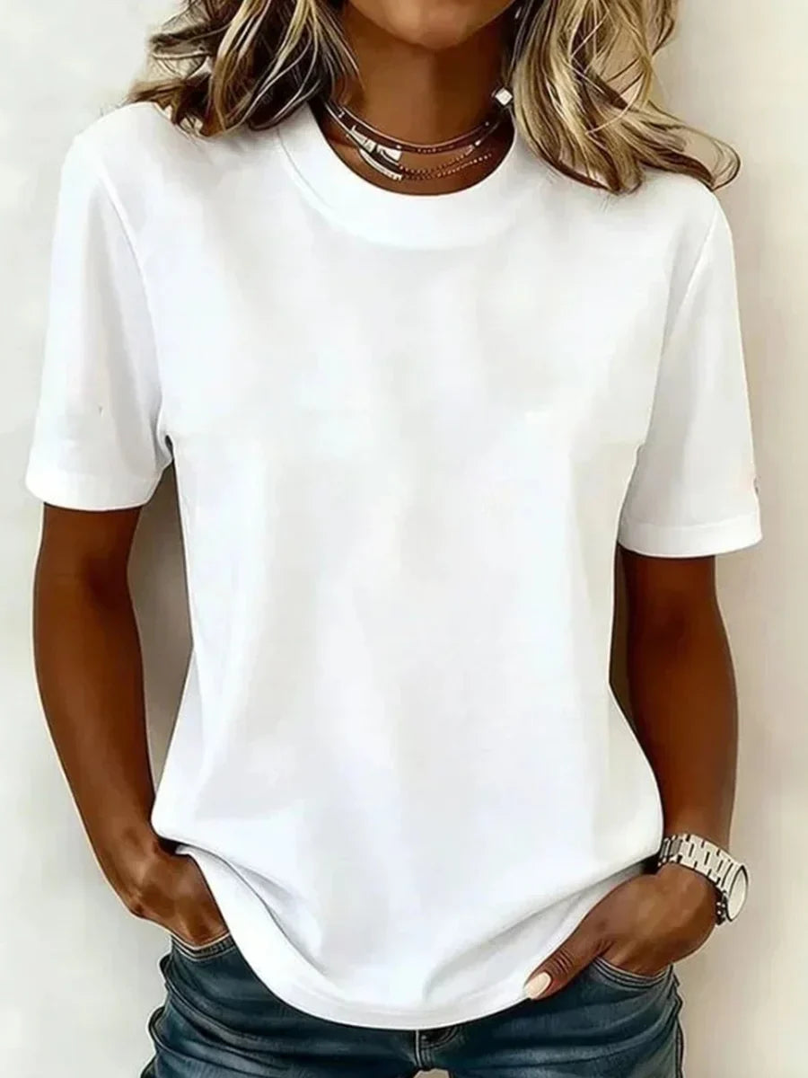 Casual Solid Color Round Neck Short Sleeve T-Shirt