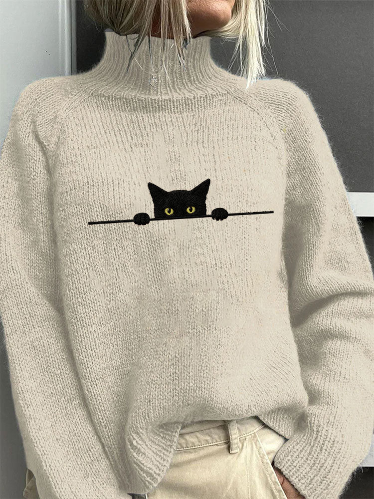 Tabitha | Cat Print High Neck Jumper