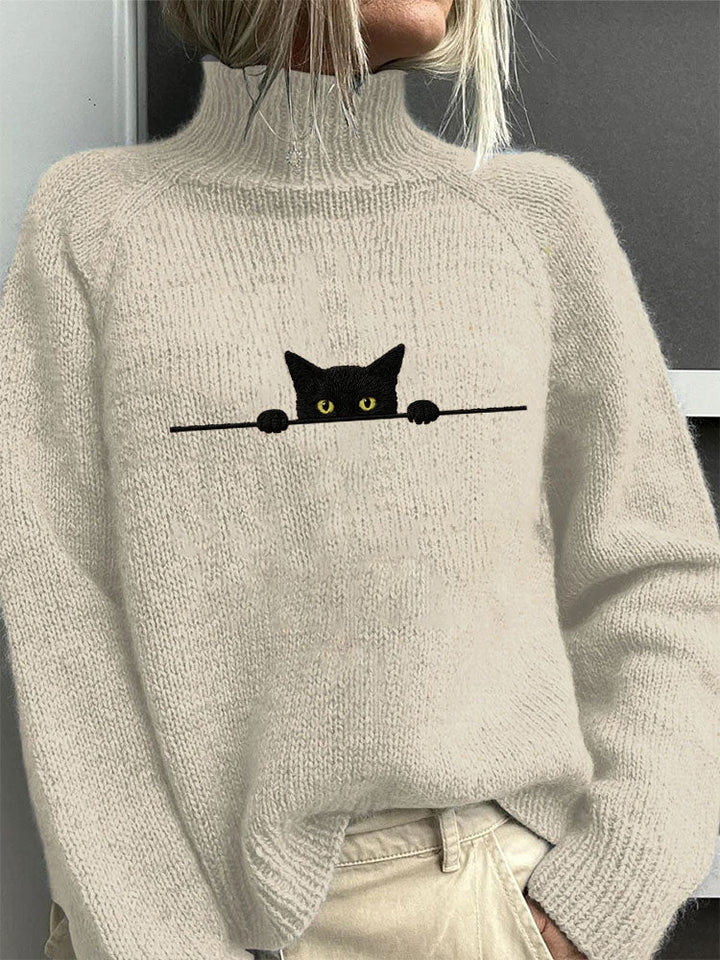 Tabitha | Cat Print High Neck Jumper