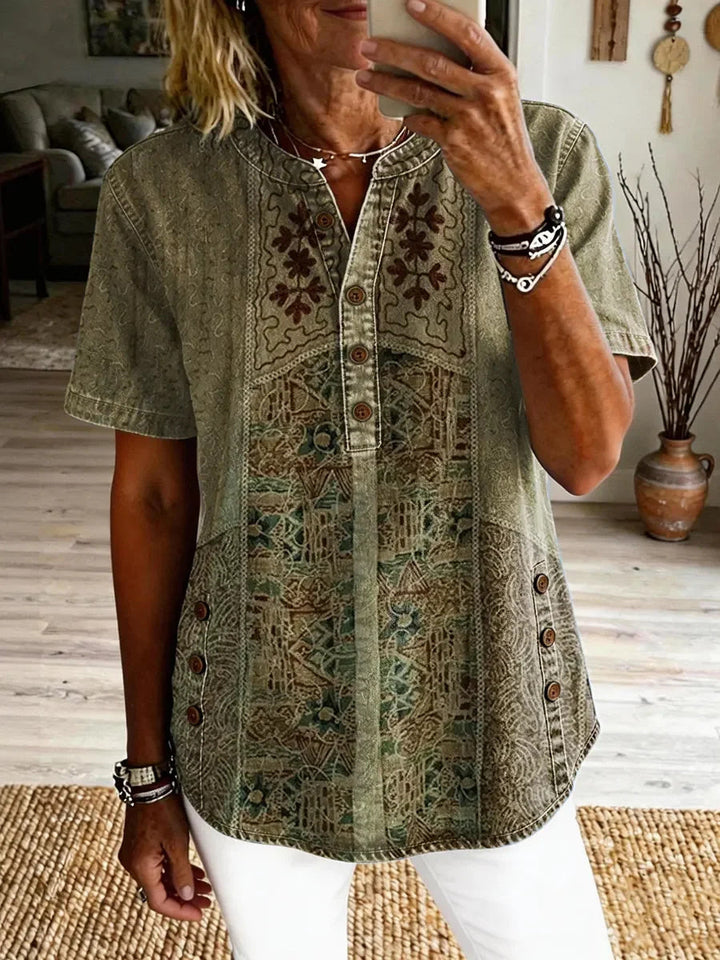 Women's Vintage Ethnic Pattern Art Print Casual Short-sleeve Shirt