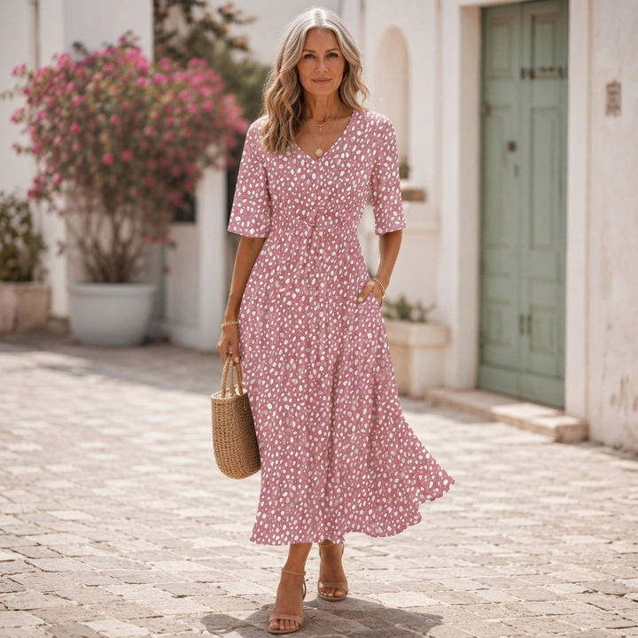 FRANCESCA| Elegant Midi Dress with Tummy Concealing Design