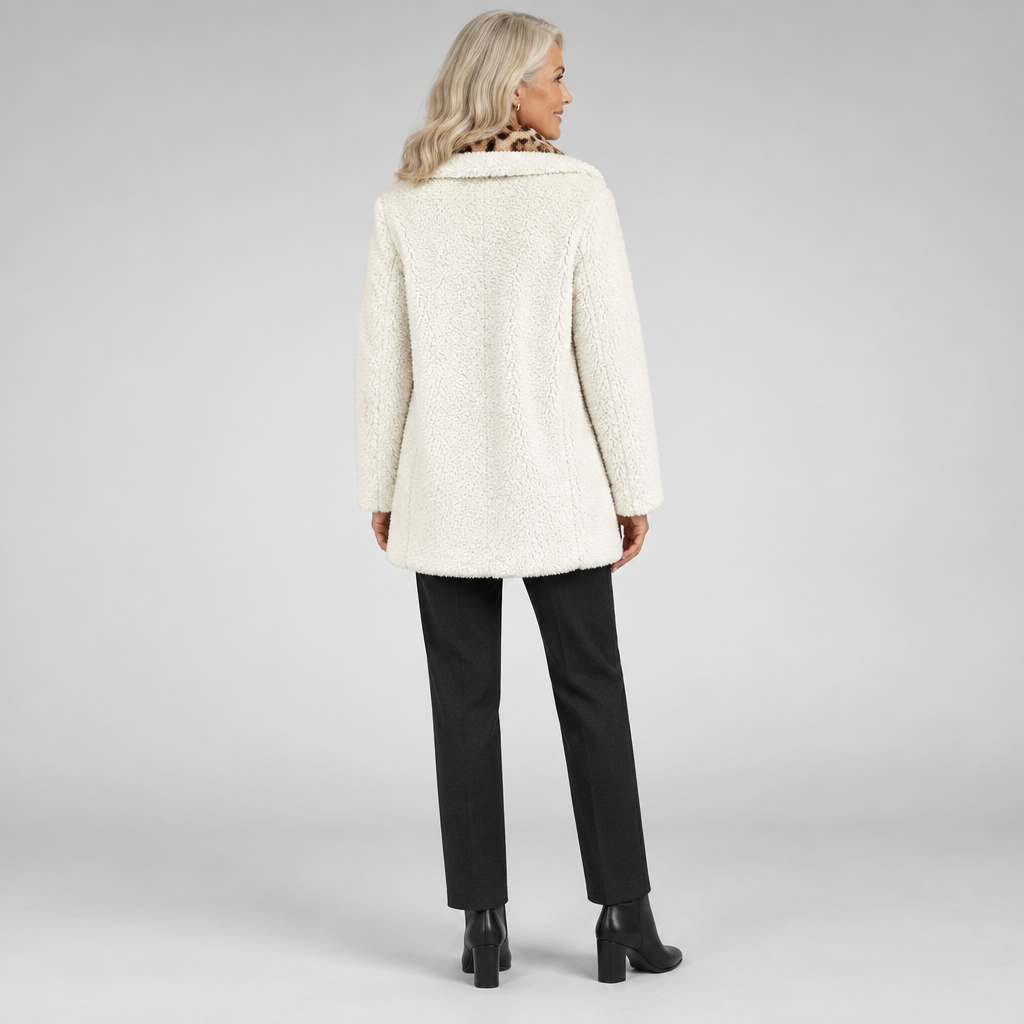 Lori leopard print teddy coat, back view