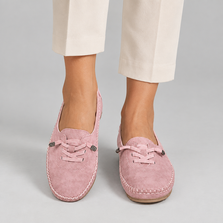 Woman wearing the Corvelyn soft supportive slip-on loafers