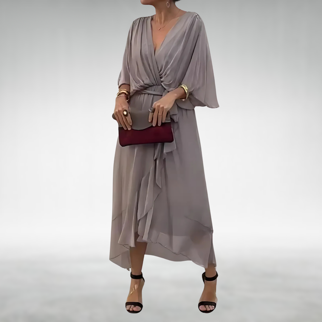 Powell | Elegant Chiffon V-Neck Dress – Tie Waist, Flowing Fit