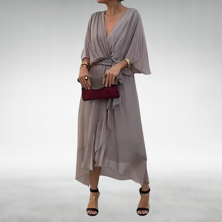 Powell | Elegant Chiffon V-Neck Dress – Tie Waist, Flowing Fit