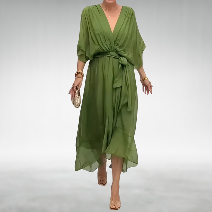 Powell | Elegant Chiffon V-Neck Dress – Tie Waist, Flowing Fit