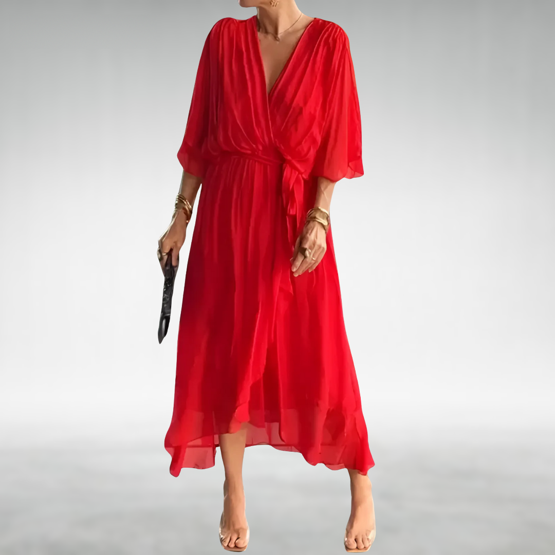 Powell | Elegant Chiffon V-Neck Dress – Tie Waist, Flowing Fit