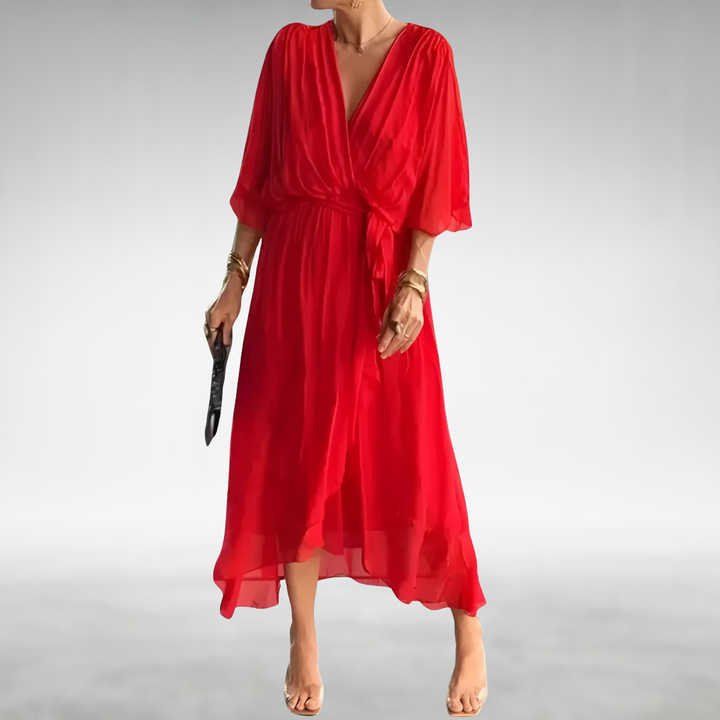 Powell | Elegant Chiffon V-Neck Dress – Tie Waist, Flowing Fit
