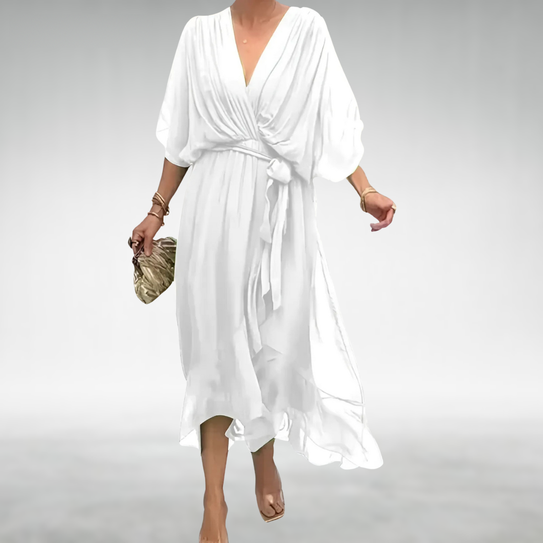 Powell | Elegant Chiffon V-Neck Dress – Tie Waist, Flowing Fit