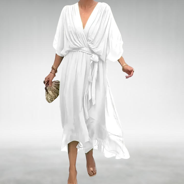 Powell | Elegant Chiffon V-Neck Dress – Tie Waist, Flowing Fit