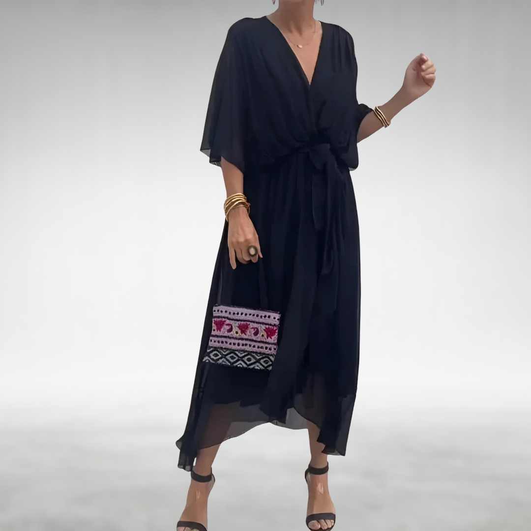 Powell | Elegant Chiffon V-Neck Dress – Tie Waist, Flowing Fit