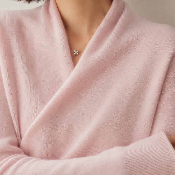 Isla | Soft Crossover Shawl-Neck Jumper – Elegant Wrap Neckline, Defined Waist
