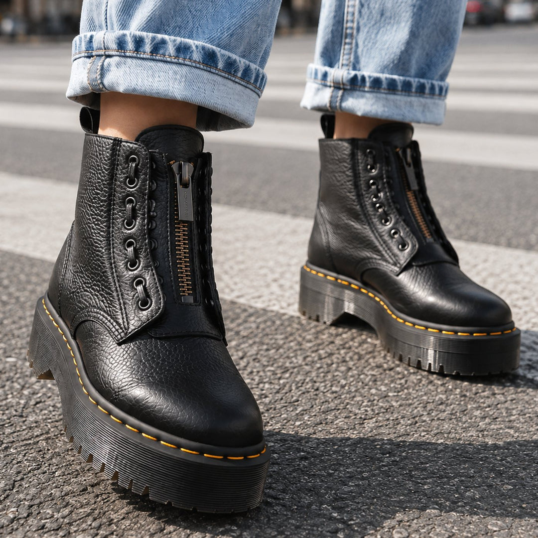 Nora | Women's Chunky Platform Ankle Boots – Easy Front Zip, Grippy Sole, Lace Detail