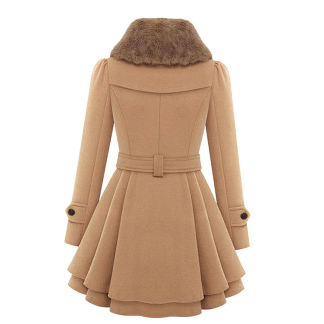 Clara | Elegant Belted Overcoat – Faux Fur Collar, Flared Hem, Double-Breasted