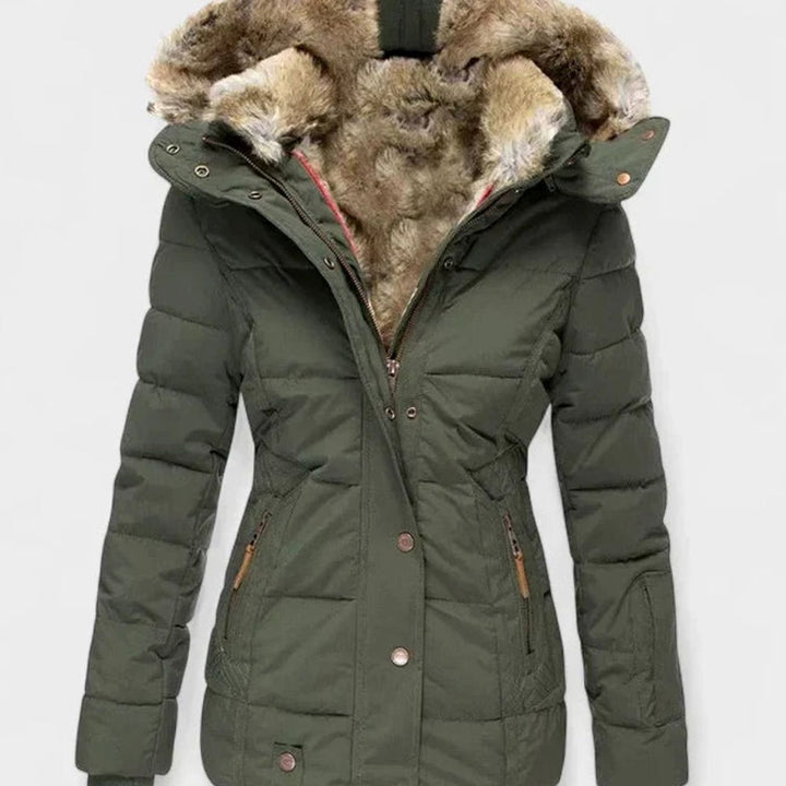 Sienna | Warm Faux-Fur Hooded Puffer Coat – Fitted Waist, Draught-Proof Front, Pockets
