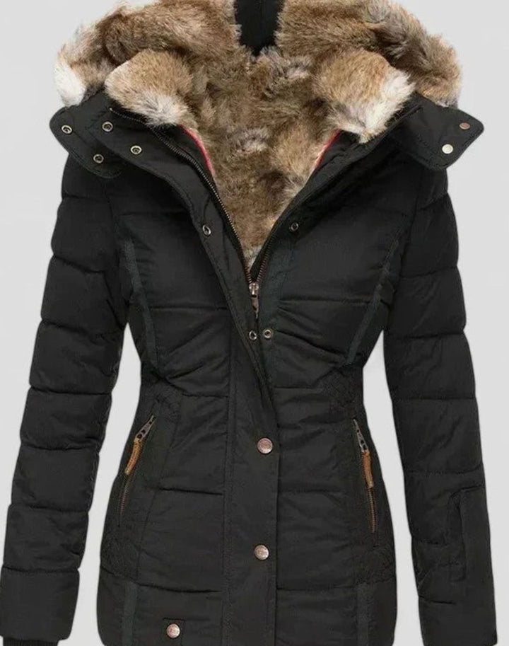 Sienna | Warm Faux-Fur Hooded Puffer Coat – Fitted Waist, Draught-Proof Front, Pockets