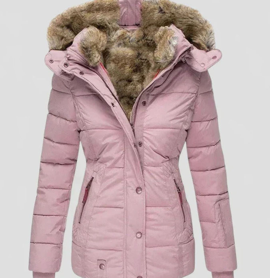Sienna | Warm Faux-Fur Hooded Puffer Coat – Fitted Waist, Draught-Proof Front, Pockets