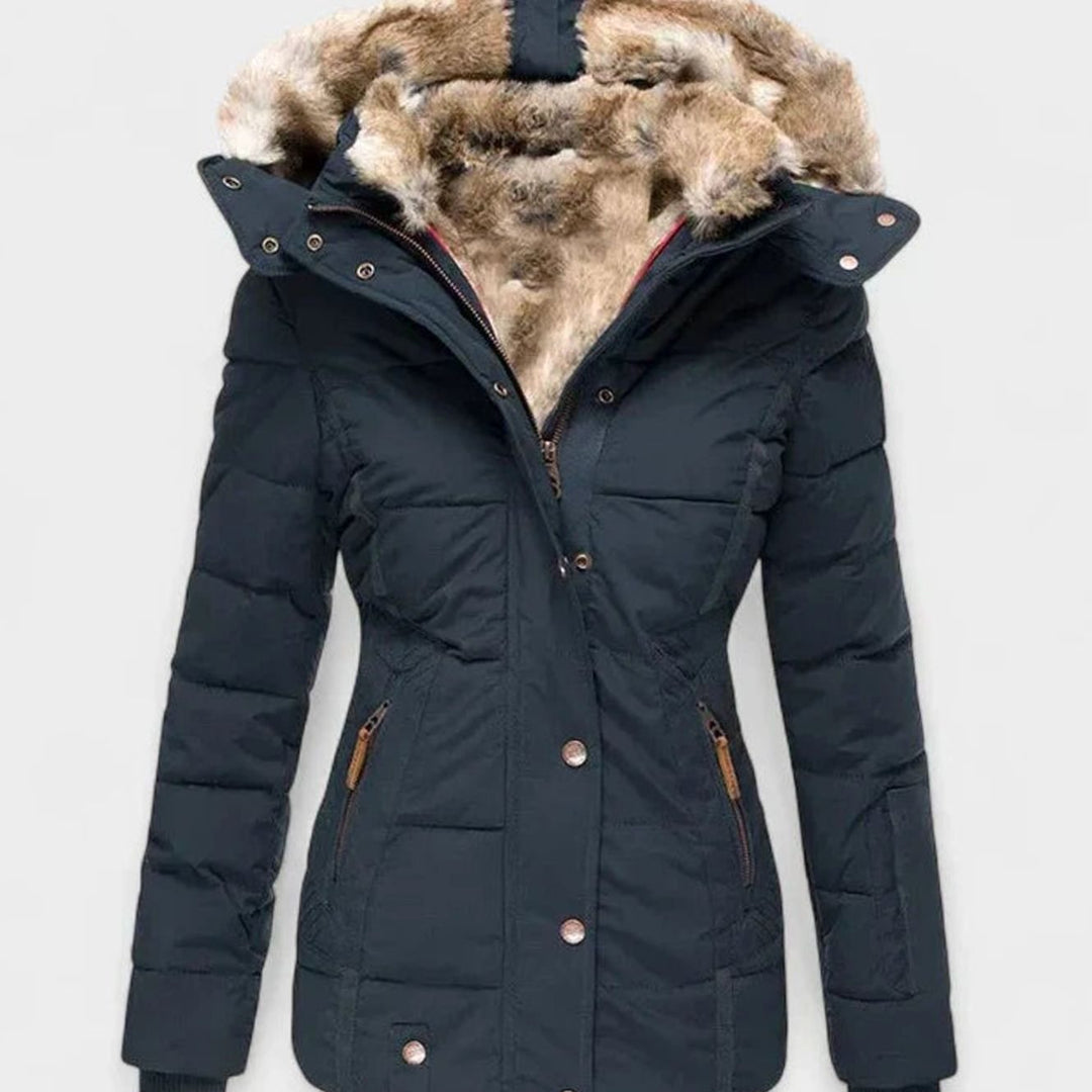 Sienna | Warm Faux-Fur Hooded Puffer Coat – Fitted Waist, Draught-Proof Front, Pockets