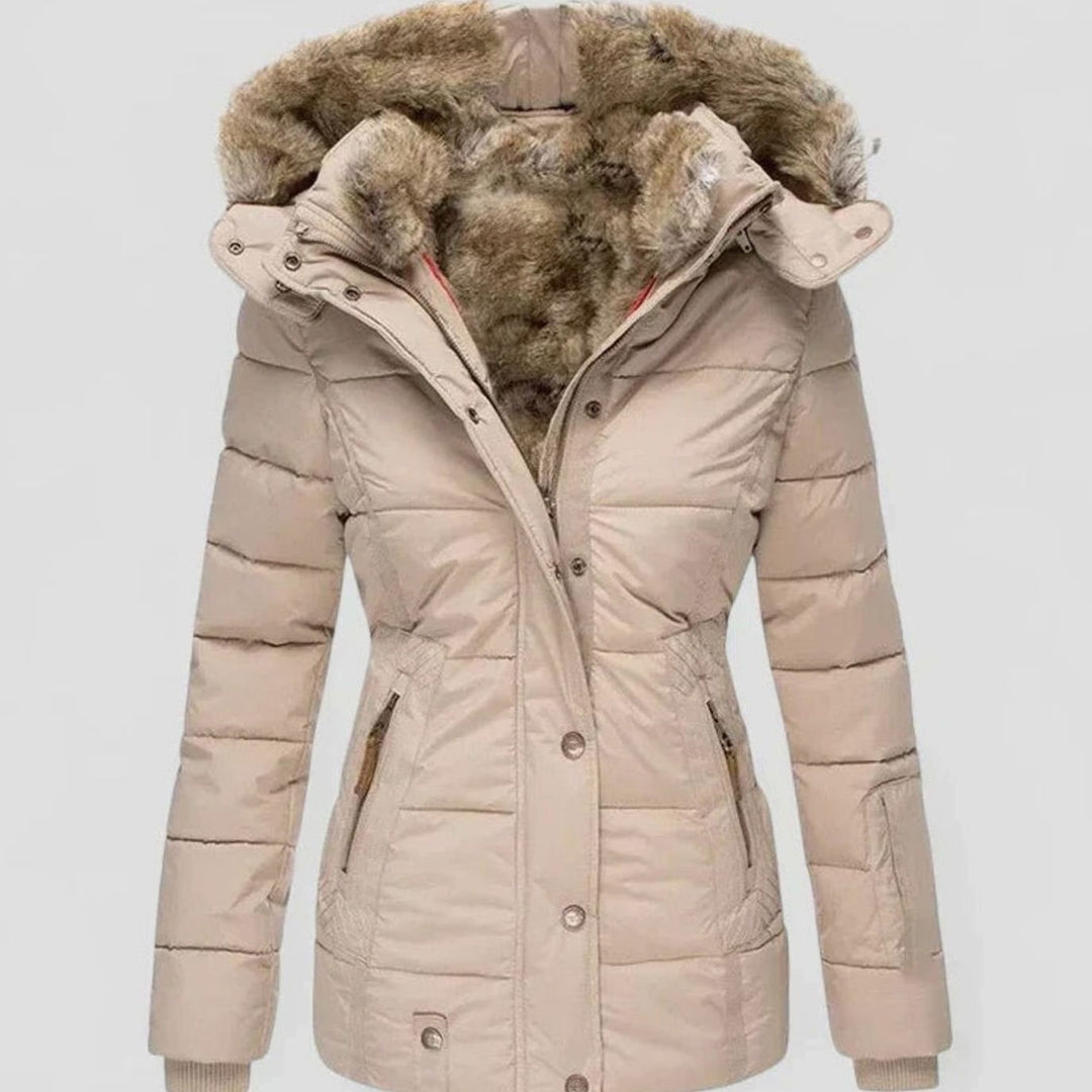 Sienna | Warm Faux-Fur Hooded Puffer Coat – Fitted Waist, Draught-Proof Front, Pockets