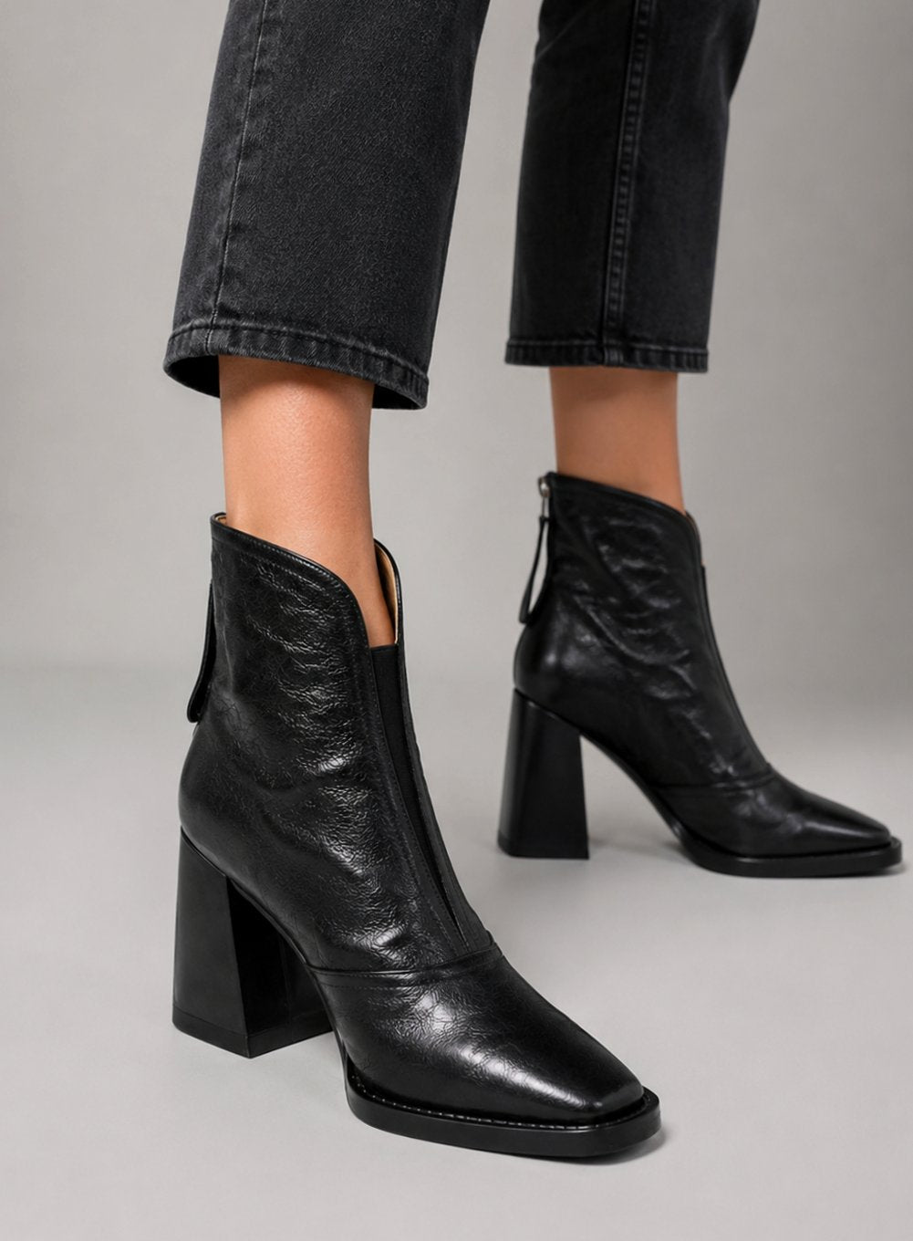 Aria | Women's Block Heel Square-Toe Ankle Boots – Easy Back Zip, Steady & Smart